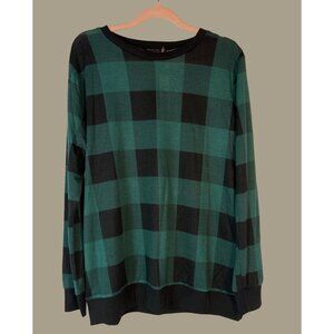 Lainab Women's Green & Black Plaid Long Sleeve Pullover Blouse Size Large NWT